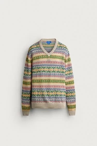 AARON LEVINE X ZARA جامپر ژاکارد هندسی ۱۰۰٪ کتان