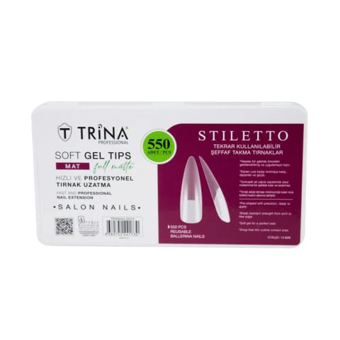 ست ناخن مصنوعی سافت ژل Trina مدل Stiletto سطح Full Mat بسته 550 عددی TRNNAIL0023
