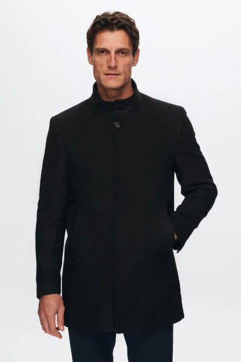 D'S Damat کاپشن کشمیر یقه حکیم مشکی فیت معمولی