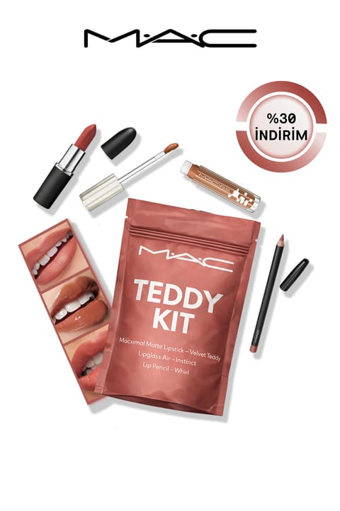 کیت Teddy برند M.A.C شامل رژ لب مات Macximal مدل Velvet Teddy و Lipglass Air مدل Instinct