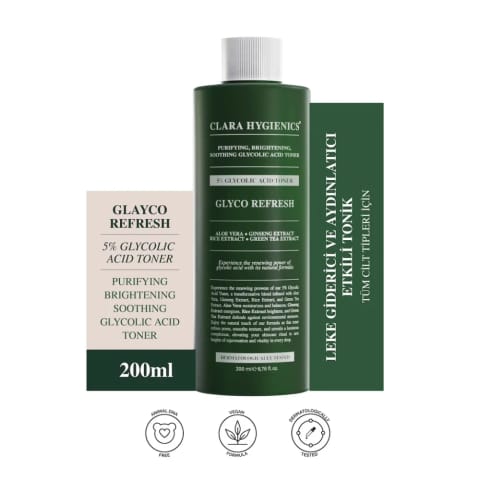 تونر Clara Hygienics با ۵٪ گلیکولیک اسید، رفع لکه و روشنکننده ۲۰۰ میلیلیتر