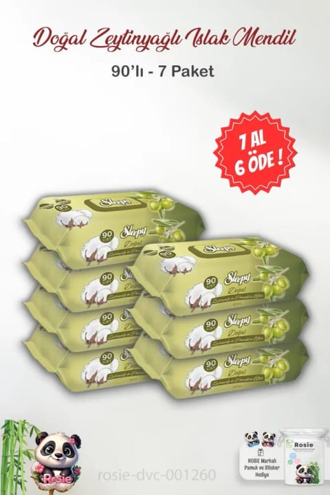 Sleepy 7 AL 6 ÖDE Sleepy دستمال مرطوب کودک با روغن زیتون طبیعی و الیاف پنبهای ۹۰ عددی