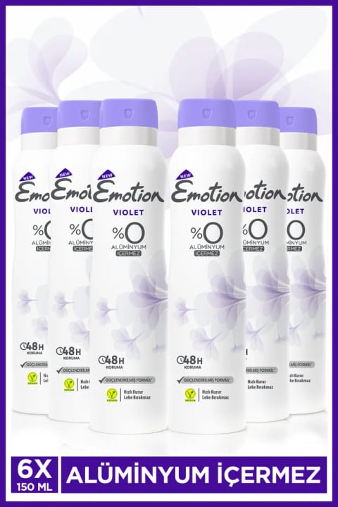 Emotion Violet زنانه دئودورانت بدون آلومینیوم وگان ۶×۱۵۰ میلی‌لیتر خشک‌شونده سریع، بدون باقی‌ماندن لکه