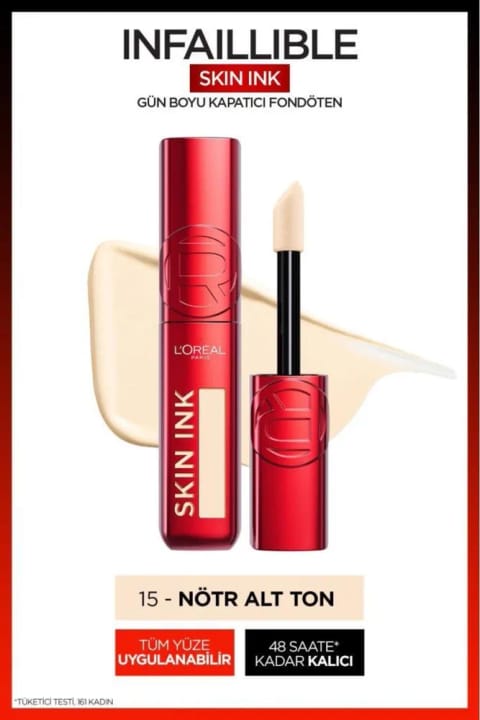 L'Oreal Paris Skin Ink کانسیلر-فاندیشن تمام روز - تهتنه خنثی 15