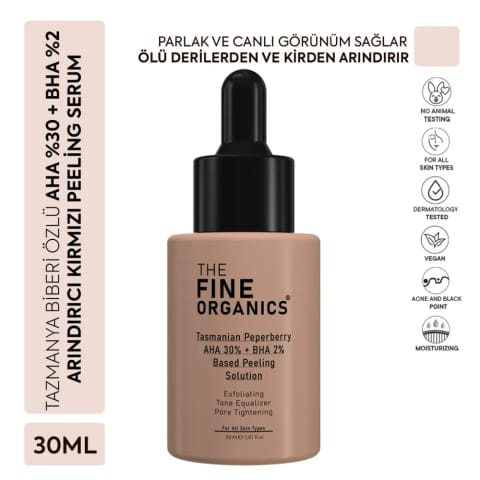 The Fine Organics سرم پیلینگ قرمز حاوی AHA %30 و BHA %2 با عصاره فلفل تاسمانی، متعادلکننده و پاککننده رنگ پوست 30 میلیلیتر