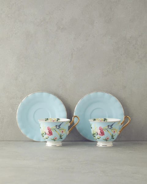 ست فنجان چای ۴ پارچه ۲ نفره Vanilla New Bone China ۲۲۰ میلی‌لیتر آبی روشن