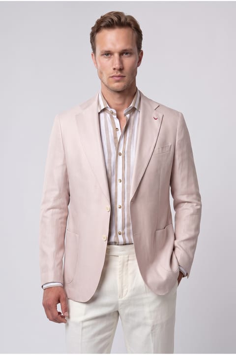 کت پارچهای ژاکارد D'S Damat مدل Regular Fit رنگ پودری