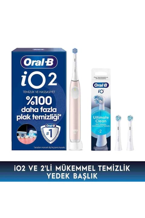 Oral-B iO2 صورتی مسواک برقی/شارژی با 2 سر یدکی تمیزی برتر