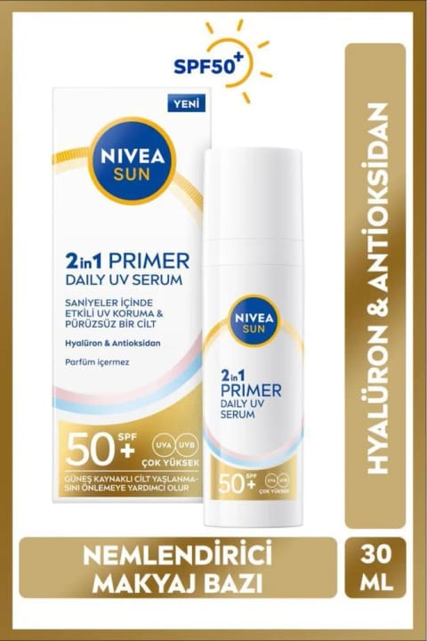 NIVEA SUN SPF50+ ضدآفتاب پرایمر مرطوب‌کننده و بیس آرایش 30 میلی‌لیتر، هیالورونیک...
