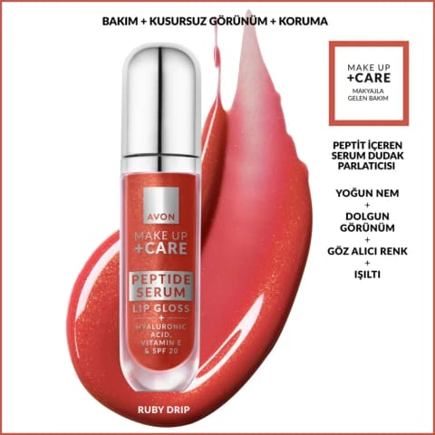 Avon Make Up +Care Peptit İçeren Serum Gloss SPF20 Dudak Parlatıcısı Ruby Drip