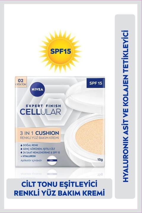 NIVEA Cellular Expert Finish Cushion کرم مراقبتی صورت رنگی ۱۵ گرم، SPF15، متوسط