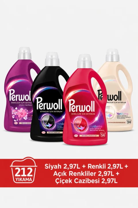 Perwoll مایع شوینده لباس حساس 4×2.97 (195 بار شستشو) مشکی + رنگی + روشن...