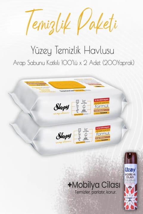 Sleepy Düvenci تمیزکاری پکیج 9 (دستمال تمیزکاری صابون عربی 200 برگ و...)
