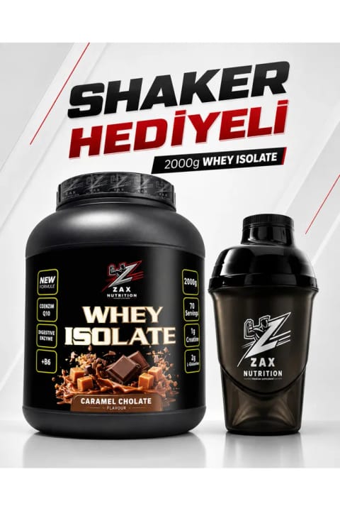 zax nutrition Whey Isolate کارامل ۲۰۰۰ گرم (B6) + شیکر سایز کوچک