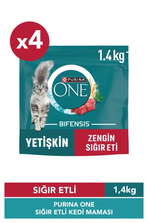Purina One غذای گربه بالغ با گوشت گاو 4x1,4 کیلوگرم