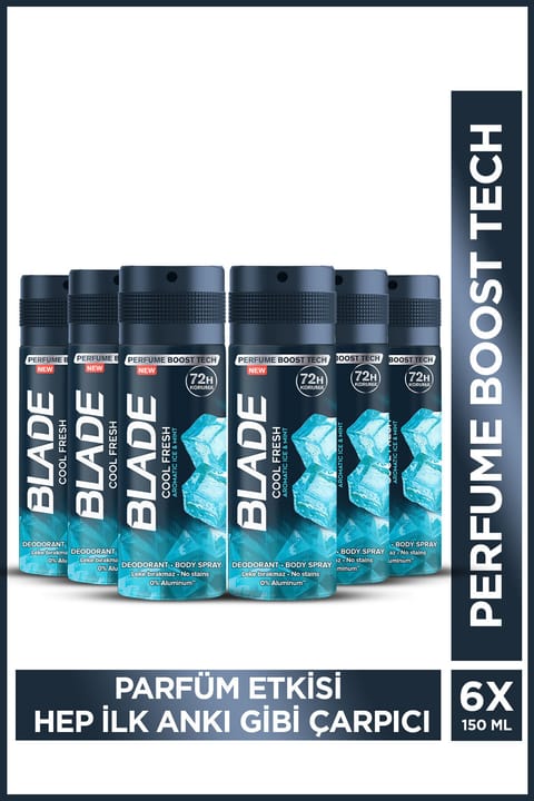 Blade Cool Fresh دئودورانت اسپری بدنی بدون آلومینیوم مردانه ۶×۱۵۰ میلیلیتر خشکشونده سریع