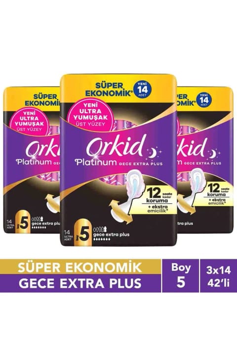 Orkid Platinum شب اکسترا پلاس (سایز ۵) ۱۴ عددی فوق اقتصادی بسته ۳ عددی