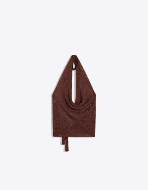 Draped Metallic Halter Top برند Bershka