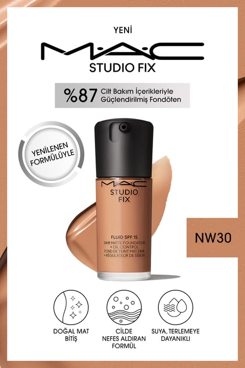 فونداسیون مات ماندگار تا 24 ساعت M.A.C Studio Fix Fluid SPF15 - رنگ: NW3...