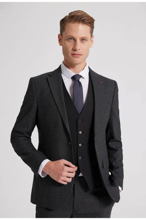 D'S Damat کت و شلوار اسلیم فیت آنتراسیت طرح آرمواره یقه مونو تک چاک آستردار