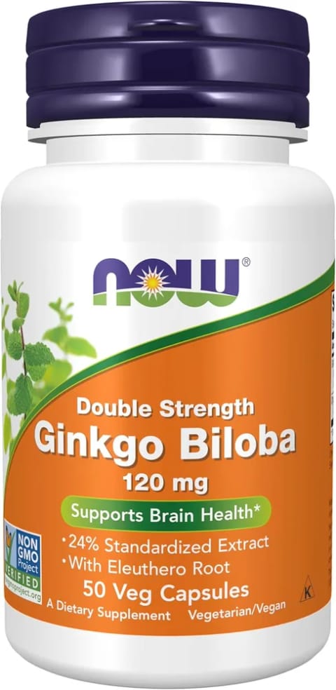 NOW Foods جینکو بیلوبا ۱۲۰ میلی‌گرم Double Strength ۵۰ کپسول گیاهی