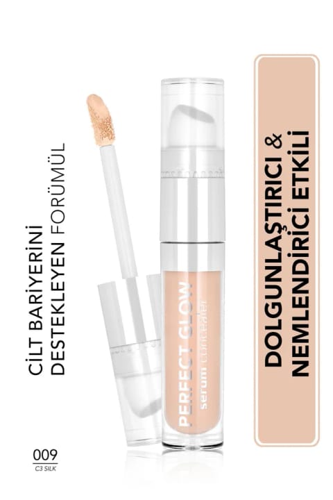 Flormar Perfect Glow Serum مرطوب‌کننده کانسیلر با پوشش بالا و اپلیکاتور اسفنجی — 009 C3 Silk