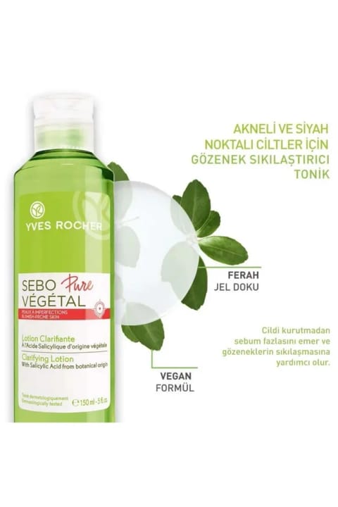 Yves Rocher Sebo Pure Vegetal تونیک پاککننده منافذ برای پوست مستعد آکنه