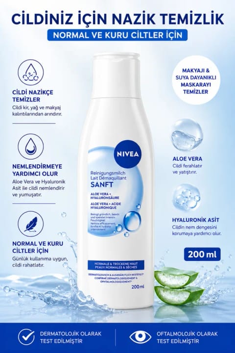 NIVEA شیر پاککن حساس آلوشیما + هیالورونیک اسید ۲۰۰ میلیلیتر