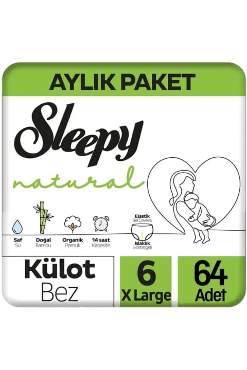Sleepy Natural سایز ۶ پوشک شورت نوزاد ۶۴ عددی