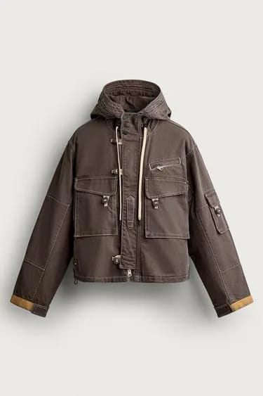 کاپشن یوتیلیتی جیب‌دار فیت کراپ Zara