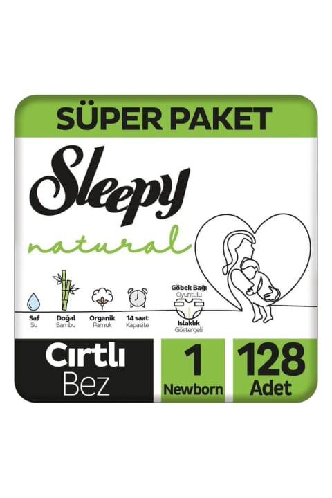 پوشک بچه Sleepy Natural سوپر پکیج سایز ۱ نوزاد ۱۲۸ عددی