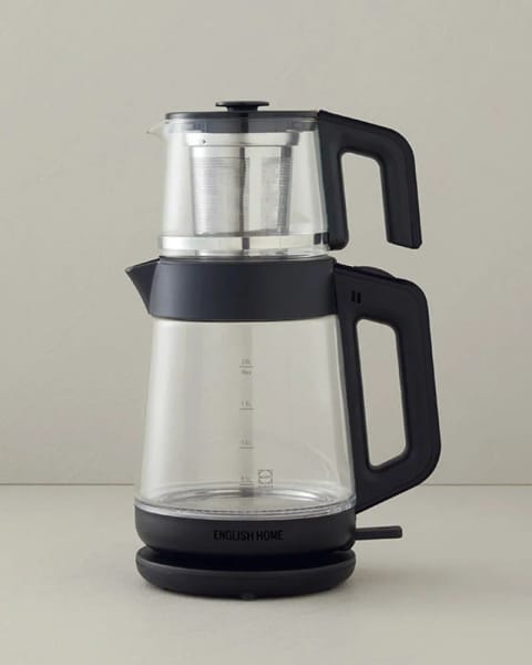 چای‌ساز شیشه‌ای و کتری English Home CMK 6001، ۲ لیتر، مشکی