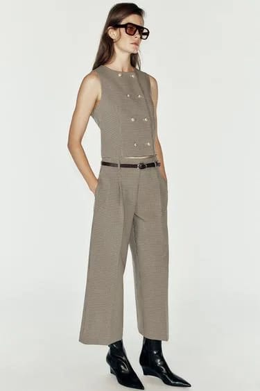Zara شلوار چهارخانه با کمربند
