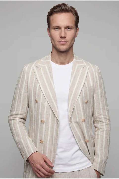 کاپشن Twn مدل Slim Fit رنگ بژ با پارچه ۱۰۰٪ کتان Armürlü Kruvaze