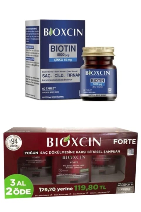 Bioxcin Forte شامپوی گیاهی ضد ریزش مو بستهٔ ۳ عددی و Biotin 500...