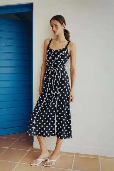 Zara پیراهن میدی خال‌خالی با کمربند