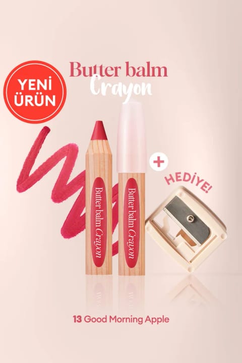 CLIO Butter Balm Crayon کرمی، مدادی رنگی بالم لب با مدادتراش 013 Good Morning Apple