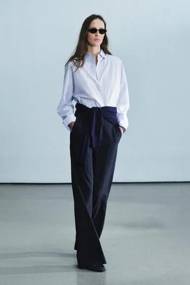 Zara ZW Collection پیراهن آکسفورد راه‌راه کنتراستی