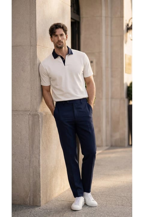 تیشرت یقهپولو مردانه Valiberta Arthur مدل Regular Fit پارچه پیکه نوا - سفید