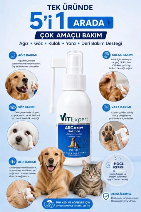 Vitexpert AllCare+ Hygiene Cat & Dog Ear Mouth Eye Face Skin Wound Care Spr...
