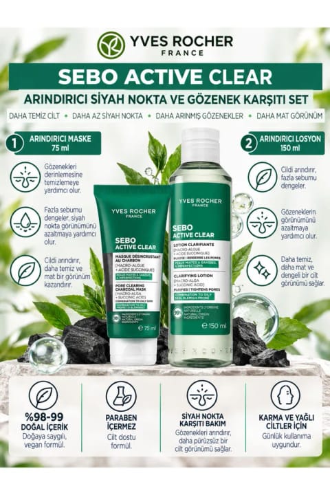 ست ماسک و لوسیون ضد جوش و منافذ باز Yves Rocher Sebo Active Clear