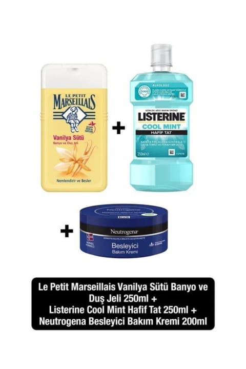 لیسترین Cool Mint طعم ملایم + لپه مارسی ی وانیل دوش ژل + نوتروژنا