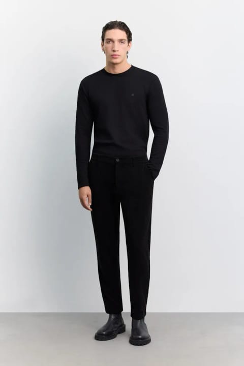 شلوار Relaxed Fit مخمل کبریتی با کش در پهلو مشکی