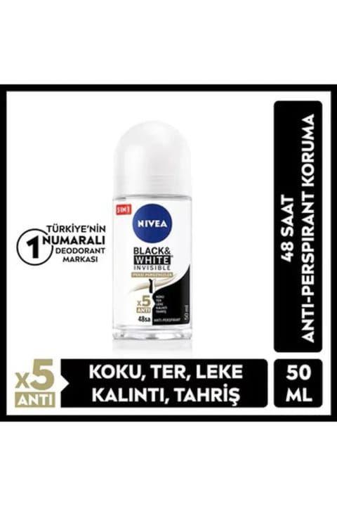 NIVEA Black and White Invisible ضد تعریق زنانه رول‌آن ۵۰ میلی‌لیتر