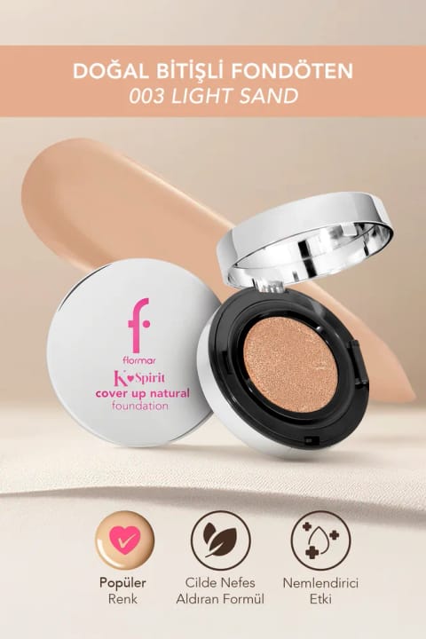 فونداسیون کوشن Flormar K-Spirit Cover Up با پوشش دهی بالا و پایانی طبیعی — 003 Light Sand