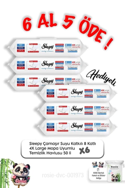 Sleepy دستمال تمیزکننده ۸ لایه سفیدکننده مناسب تی ۴XL سایز بزرگ ۵۰ عددی — ۶ بسته