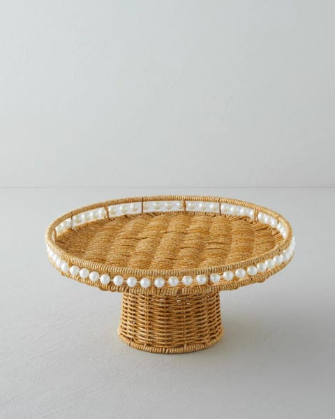 استند کیک Pearl Rattan ۳۰ سانتی‌متری قهوه‌ای روشن