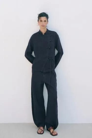 ZW Collection بلوز جلو بند کتان ۱۰۰٪
