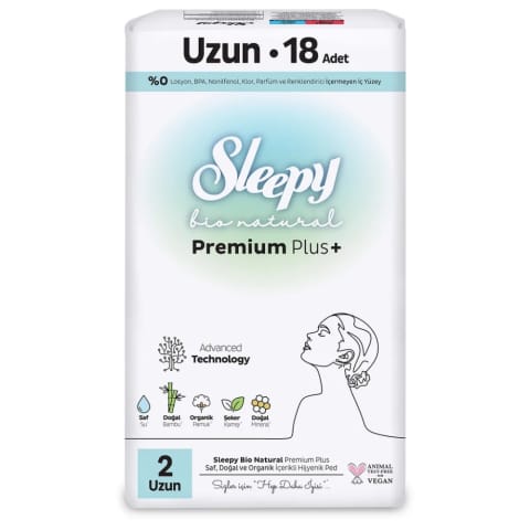 Sleepy Bio Natural Premium Plus+ (سایز 2) سوپر اکو نواربهداشتی بلند ۱۸ عددی