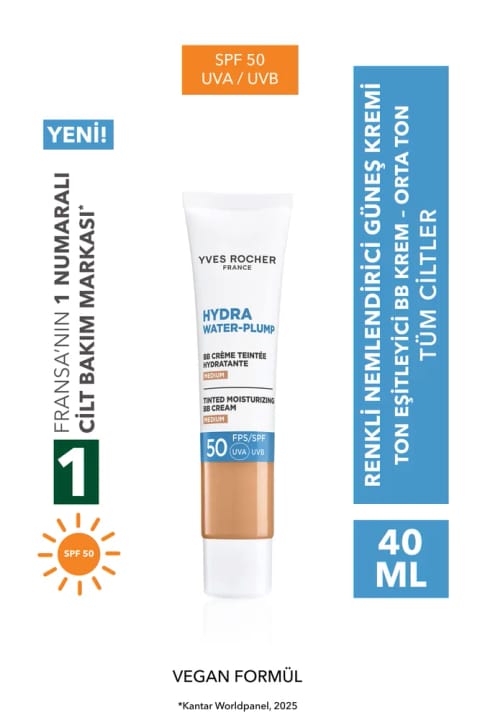 Yves Rocher BB کرم SPF 50 - مرطوبکننده رنگی یکدستکننده پوست با ضد آفتاب